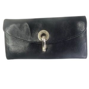 kate spade black leather wallet envelope silver hardware latch closure